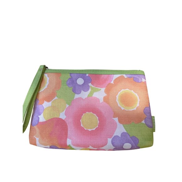 Floral Canvas Zippered Pouch Set With Wrist Strap Spring Pastel Colors Durable & - Picture 3 of 3